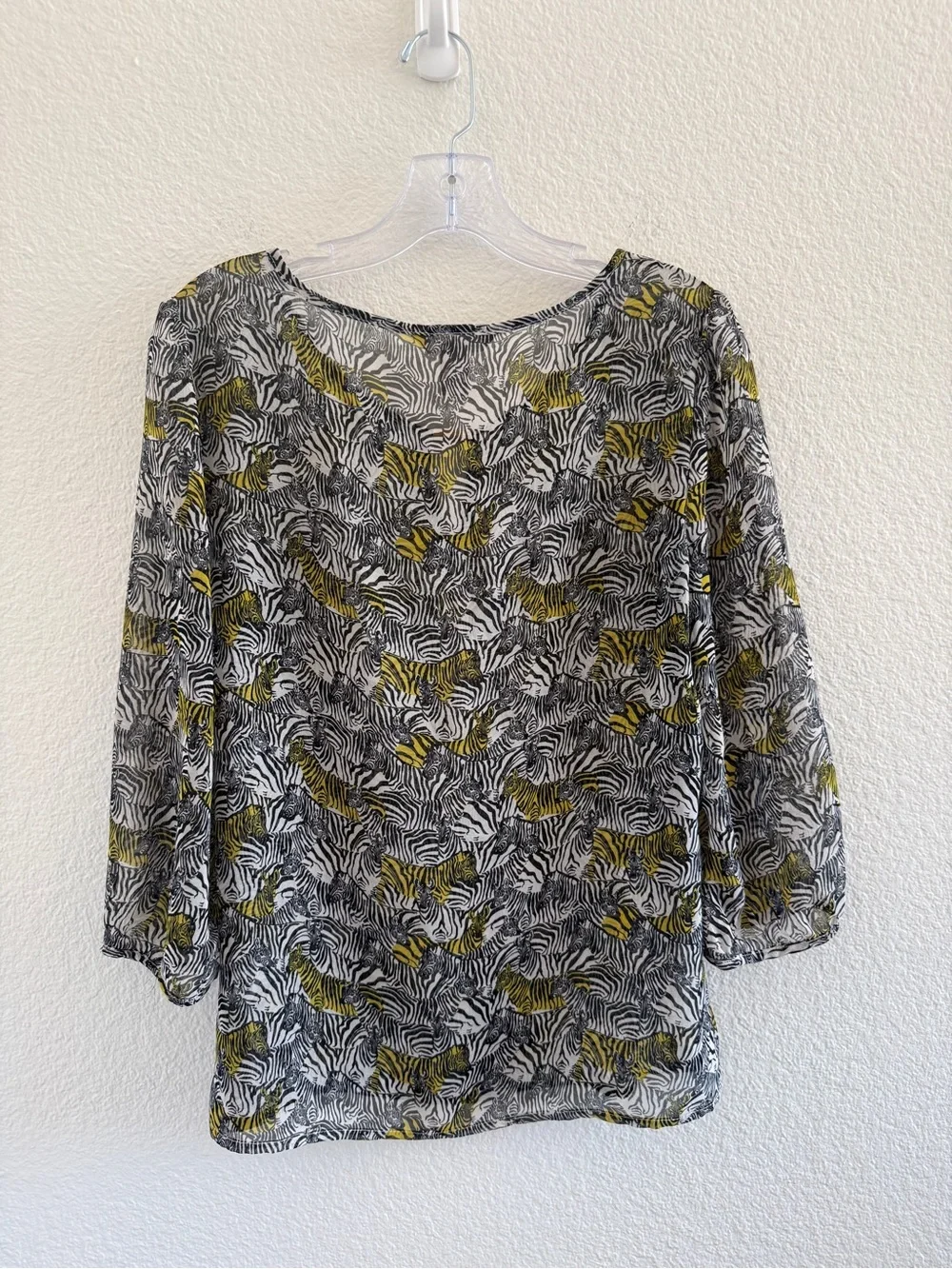 Banana Republic Sheer Zebra Print Long Sleeve with Front Cut Out Gold Bar
